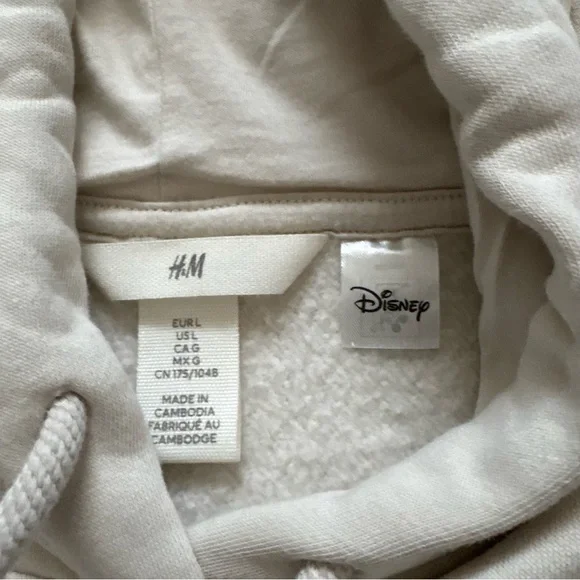 Disney Mickey Mouse H&M Cream Embroider Drawstring Hoodie With Pocket Size Large - Picture 6 of 11